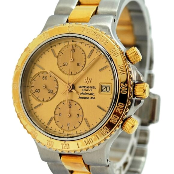 Raymond Weil 38mm Amadeus 200 Automatic Chronograph Gold Dial Watch - Picture 1 of 8